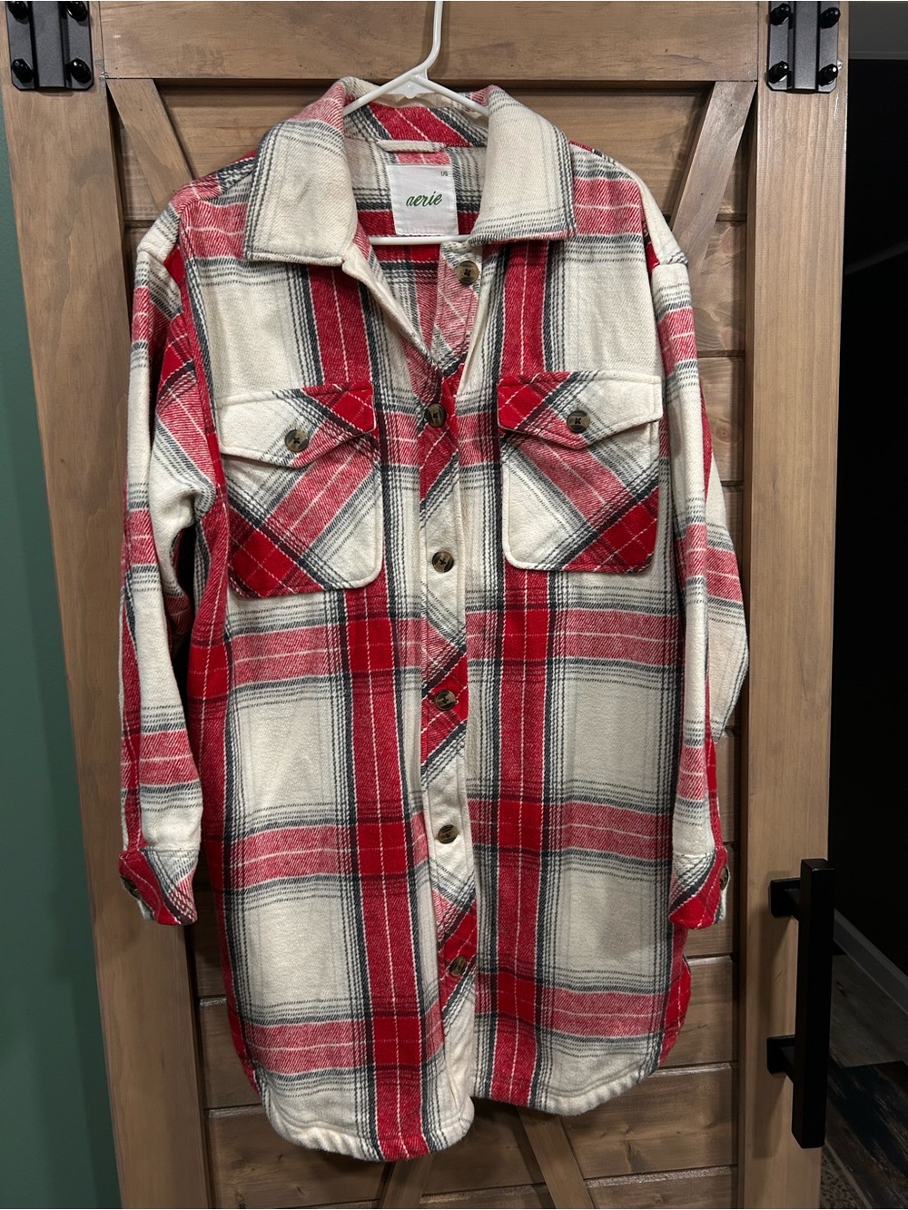 Aerie Red & Cream Plaid Button-Front Jacket